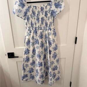 LOFT White and Blue Floral Casual Dress